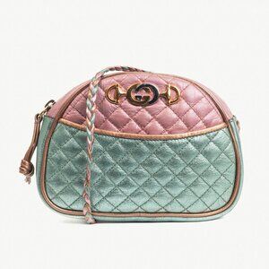Gucci Zumi Pink & Blue Laminated Leather Quilted Mini Bag
